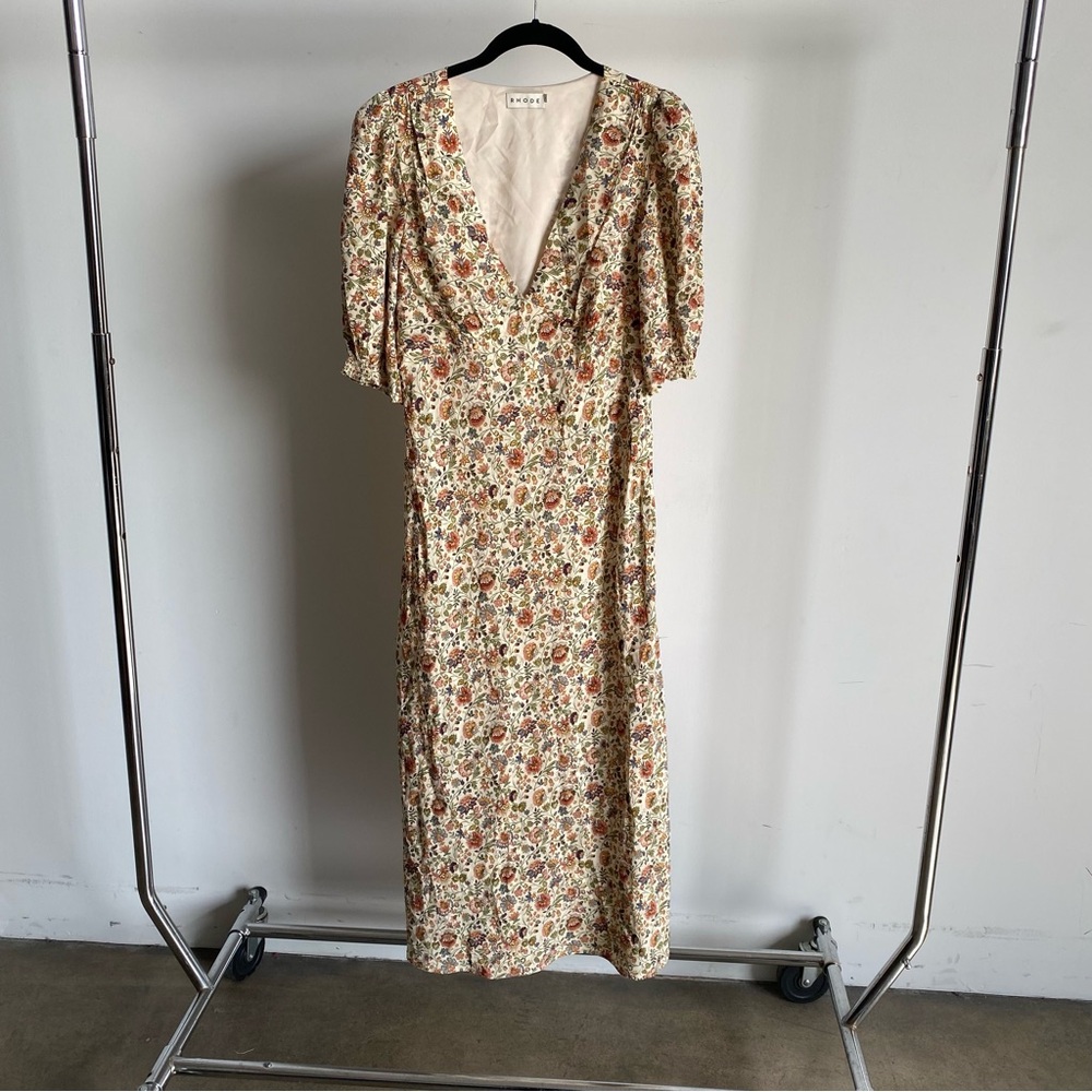 New Rhode Sienna Floral V-Neck Midi Dress in Palais Petal Sz 4 - Picture 6 of 15